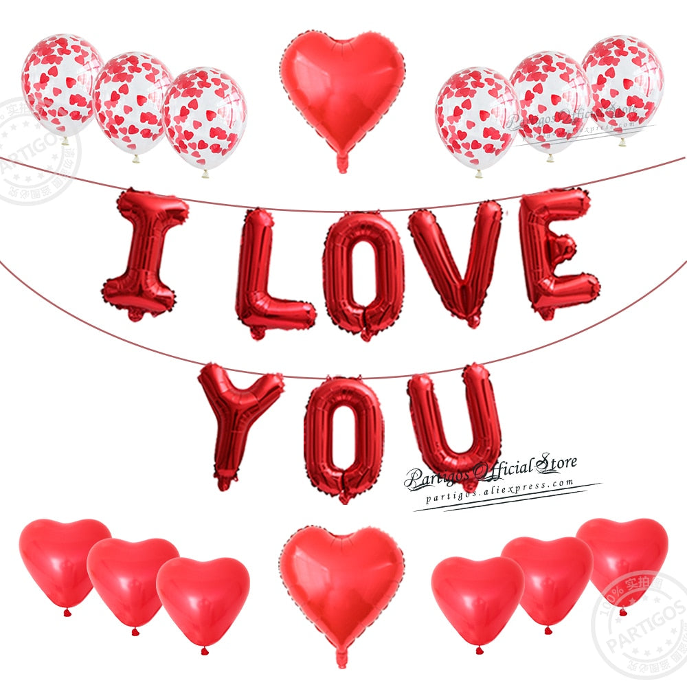 Pcs Love Letter Foil Balloons Red Heart Globos Confetti Chrome Metal Ballons Kit Set Valentines Day Gifts Wedding Decors 