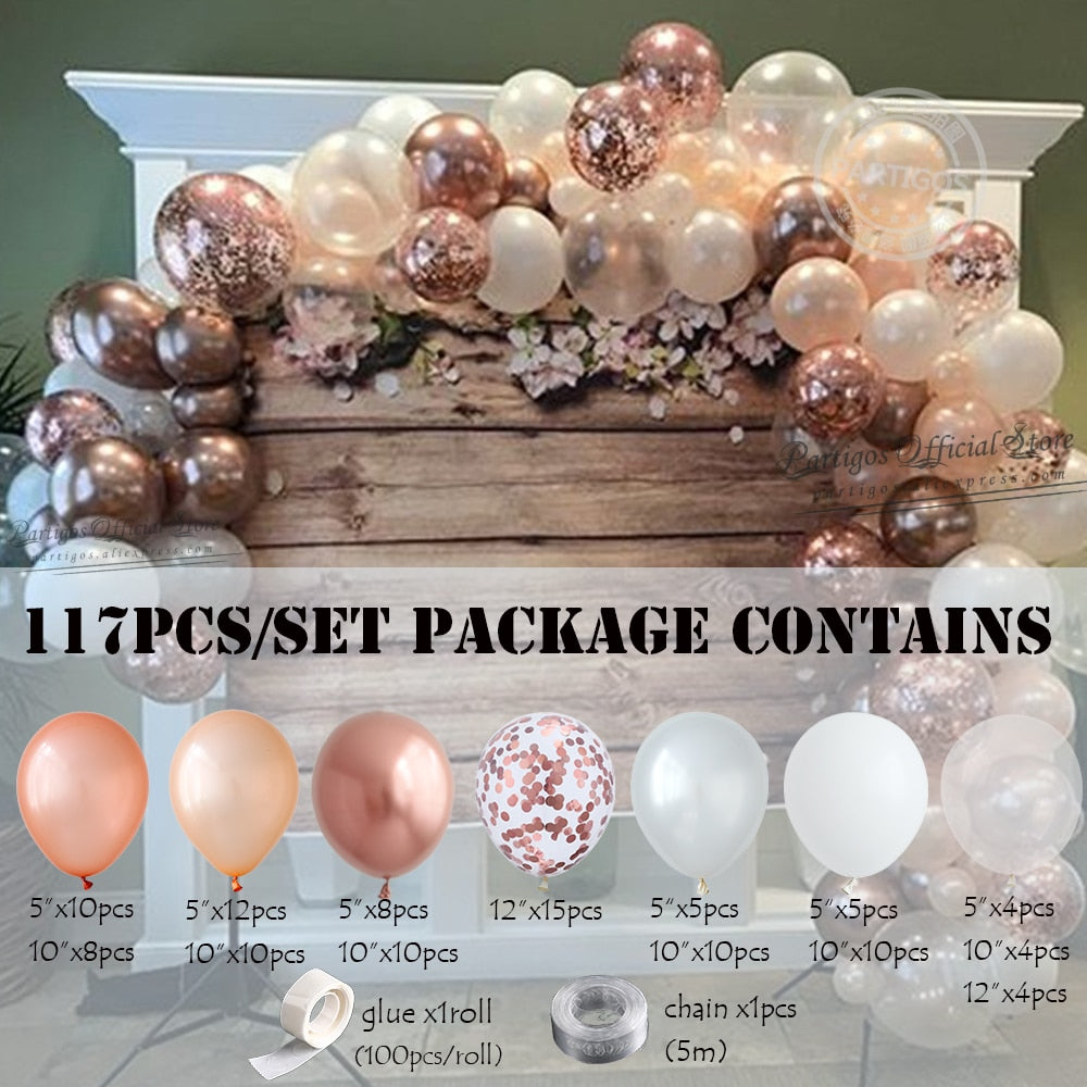 Pcs Rose Gold Confetti Balloons Garland Kit Chain Chrome Metal Globos Helium Wedding Decorations New Year Decors Navidad Inflatable Party