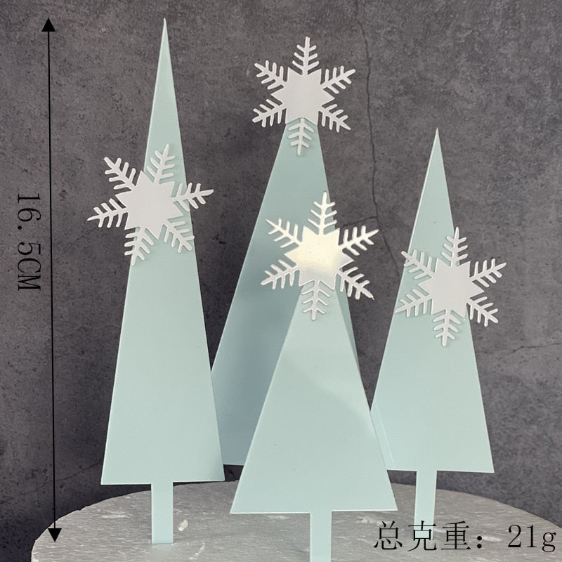 Happy Birthday Cake Topper Snowflake Castle Decoration Acrylic Blue Christmas Tree Cupcake Toppers Baking 