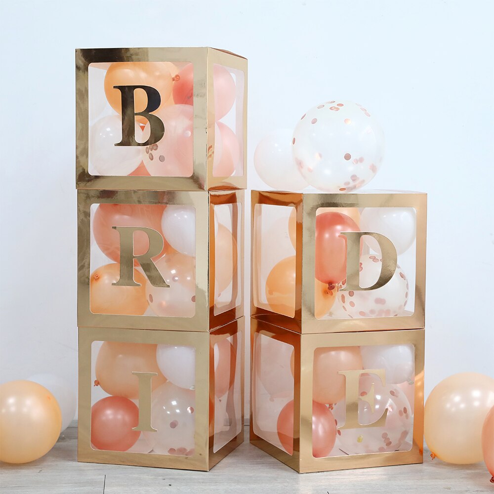 Set Rose Gold Bride Balloon Box Transparent Letter Graduation Birthday Wedding Decorations Baby Shwoer Home Decor 