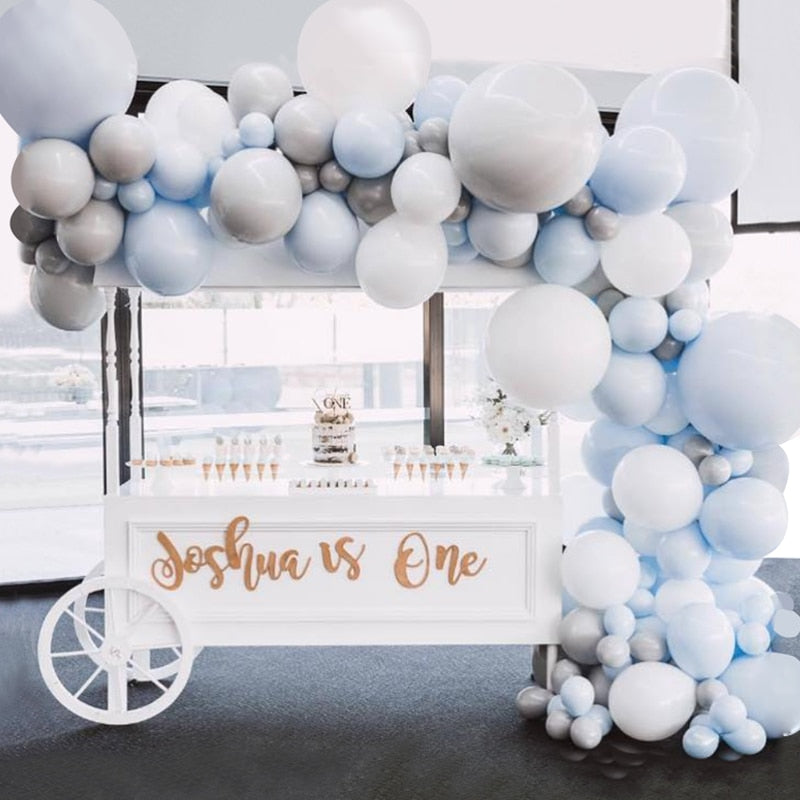 Balloons Arch Set Blue White Gray Balloon Garland Baby Baptism Shower Adult Children Birthday Theme Party Decoration Inflatable Decorations