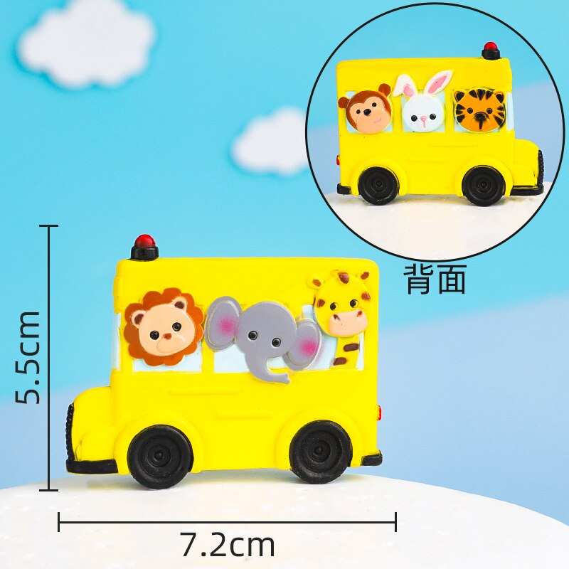 Baking Cake Topper Cartoon Yellow Animals School Bus Ornaments Lion Elephant Joy Forest Party Decoration Baby Shower 