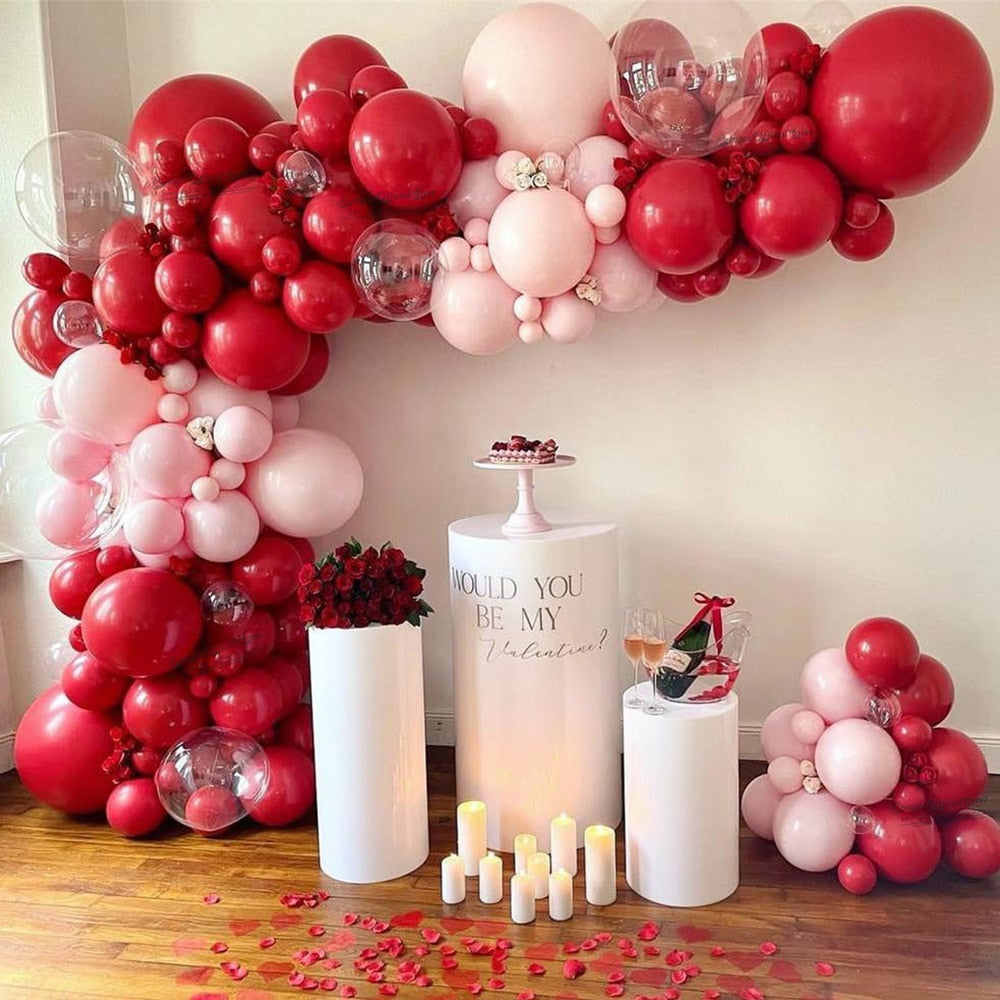 Pcs Matte Pastel Pink Ruby Red Balloon Garland Kit Set Transparent Bubble Globos Valentine Wedding Balloons Home Party Decors Inflatable Decorations