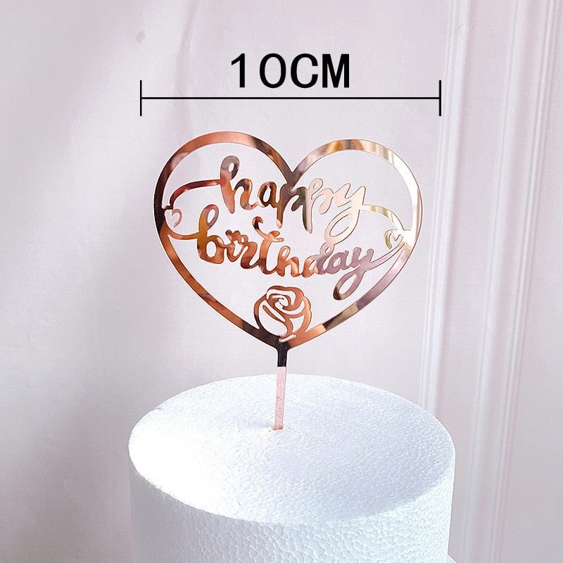 Rose Gold Birthday Party Cake Decorating Tools Happy Girl Boy Acrylic Topper Baby Shower Dessert Accessories 