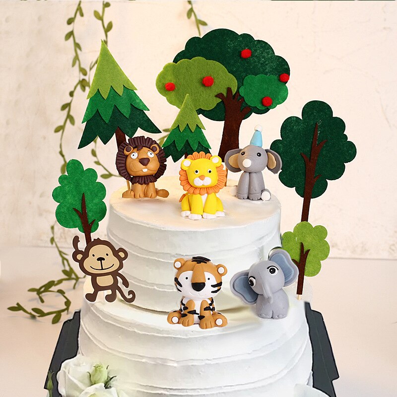 Safari Jungle Cake Decoration Birthday Party Lovely Animals Forest Cake Topper Party Kids Baby Shower Cake Baking Gift Flag PartyDecorHQ