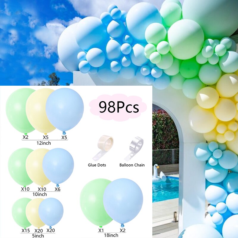 Balloons Arch Set Blue Green Yellow Balloon Garland kit Baby Baptism Shower Birthday Party Decoration Inflatable Decorations