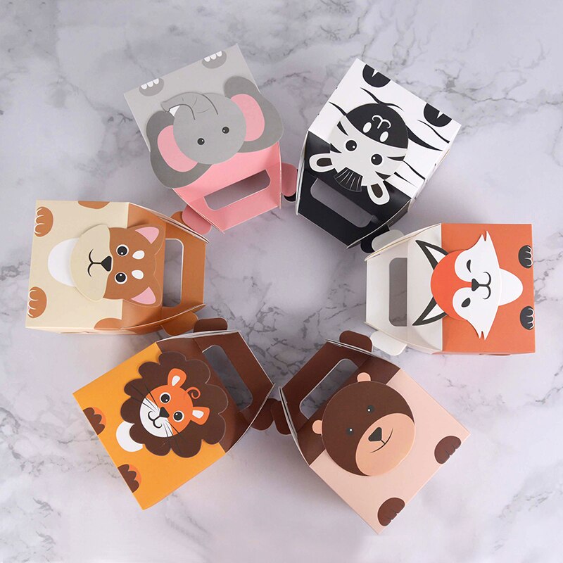 5Pcs Cute Animals Candy Box Lion Elephant Portable Biscuit Box Wild Jungle Birthday Party Decor Gift Box Baby Shower Supplies PartyDecorHQ