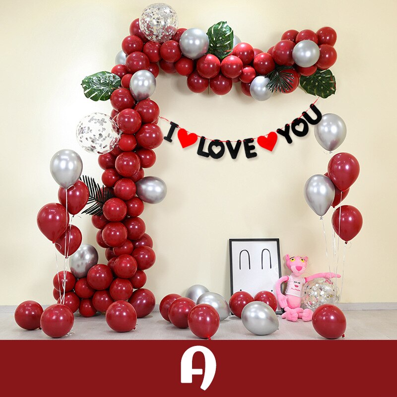 Red Balloon Set Decoration Anniversary Engagement Weeding Party Heart Love Theme Latex Valentine's Day 