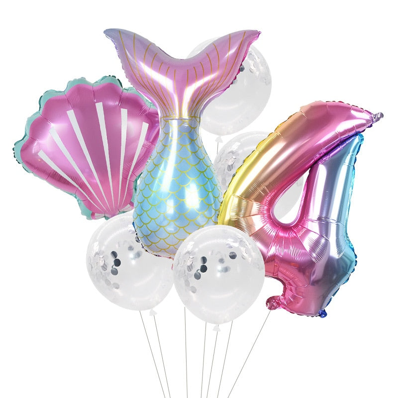 Pcs/Set Mermaid Party Number Foil Balloon Combination Baby Shower Birthday Decorations Helium Balloons 