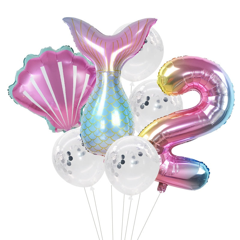 Pcs/Set Mermaid Party Number Foil Balloon Combination Baby Shower Birthday Decorations Helium Balloons 