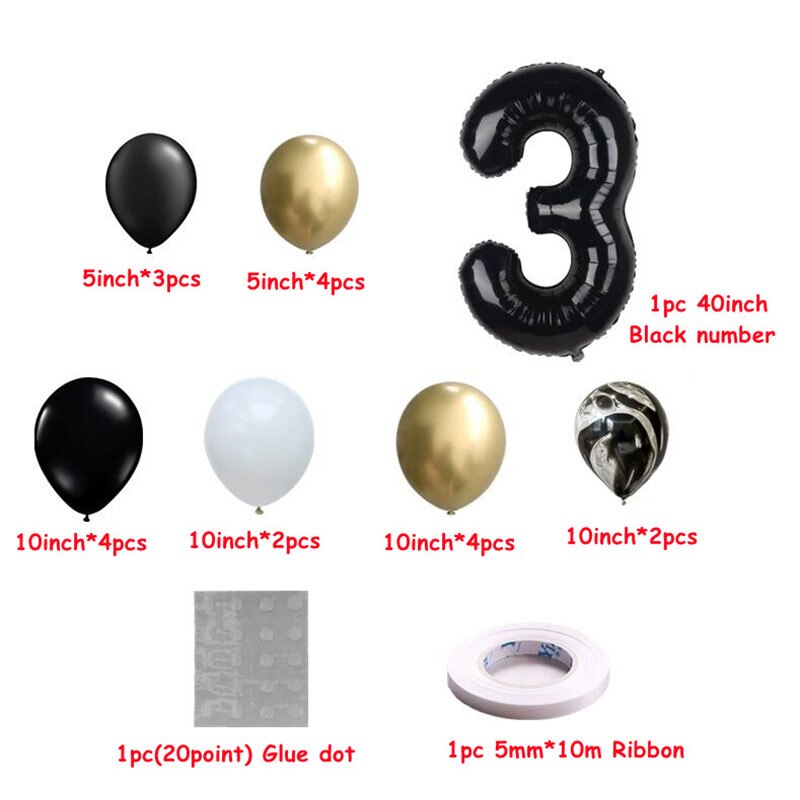 pcs inch Black Number Chrome Agate Set Figures Globos Baby Shower Birthday Party Metallic Decor Balloon 