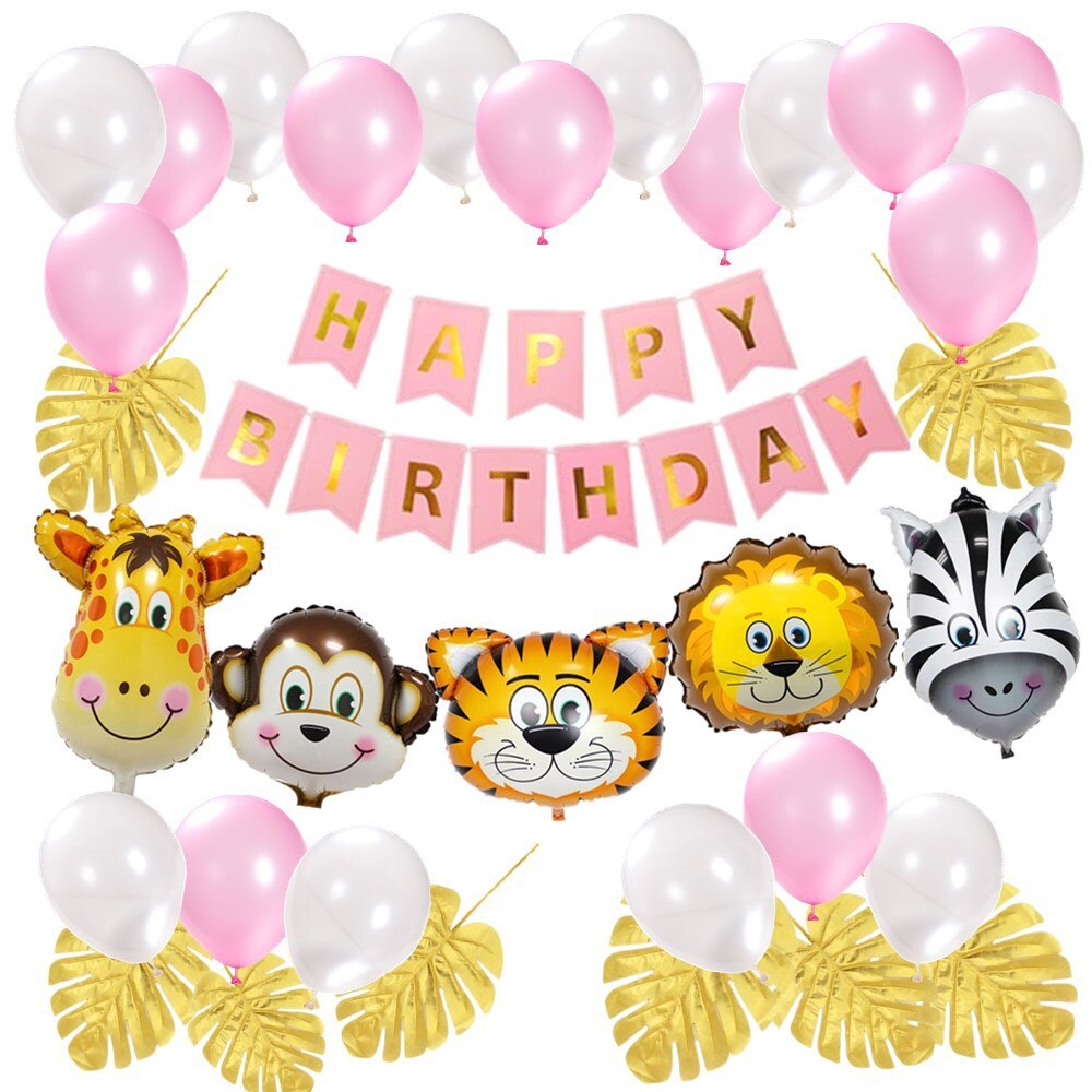 Jungle Themed Birthday Party Decoration Latex Balloon Set Paper Banner animal foil balloon Kids Baby Shower 