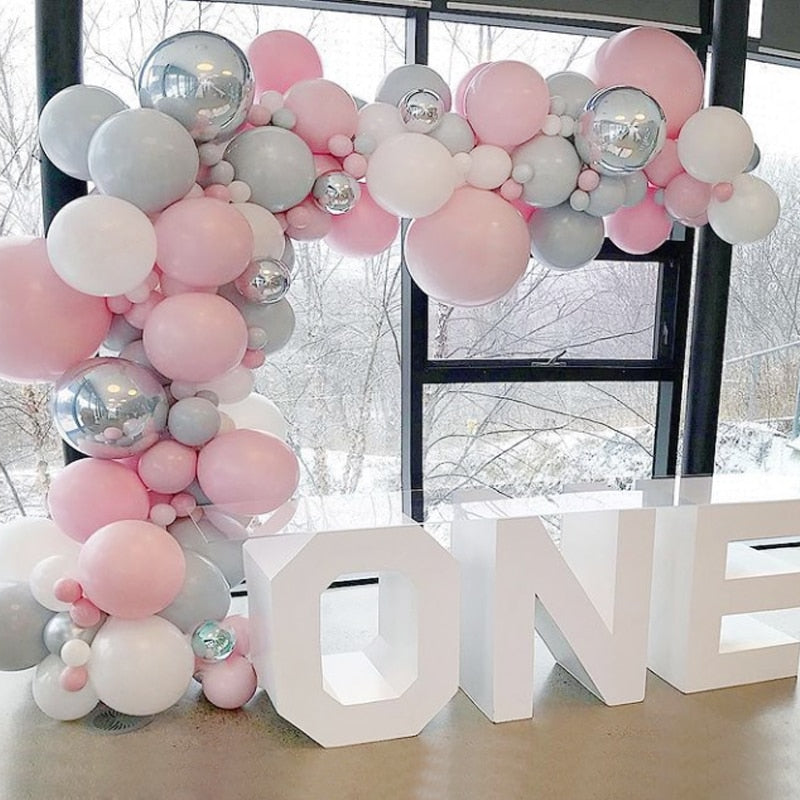 Pcs Balloons Arch Set White Gray Pink Silver Balloon Garland Birthday Party Baby Baptism Shower Wedding Decoration Inflatable Decorations