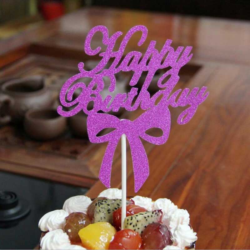 Happy Birthday Cake Topper Gold Silver Top Flag Decoration Boy Party Wedding Supplies 