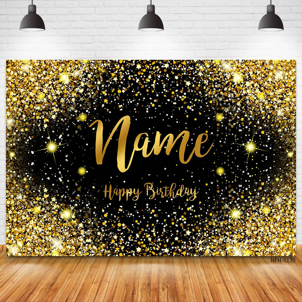 Custom Name Gold Glitter Birthday Party Banner Backgrounds Baby Shower Child Kid Diy Photography Backdrop Photo Studio Prop 