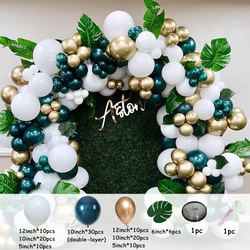 pcs Teal Blue Balloon Garland Arch Kit Double Layer Balloons Chrome Latex Leaves Birthday Party Kids Jungle Safari Decor Inflatable Decorations