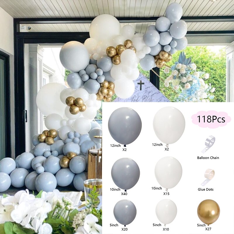 Pcs Balloons Arch Set Gray White Gold Macaron Balloon Garland Wedding Baby Baptism Shower Birthday Party Decoration Inflatable Decorations