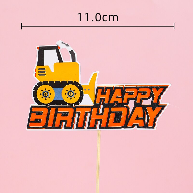 Engineering vehicle Boy Cake Topper Dulldozer Excavator Hanging tower Street sign Flags Kids Birthday Party Baby Shower Decor PartyDecorHQ