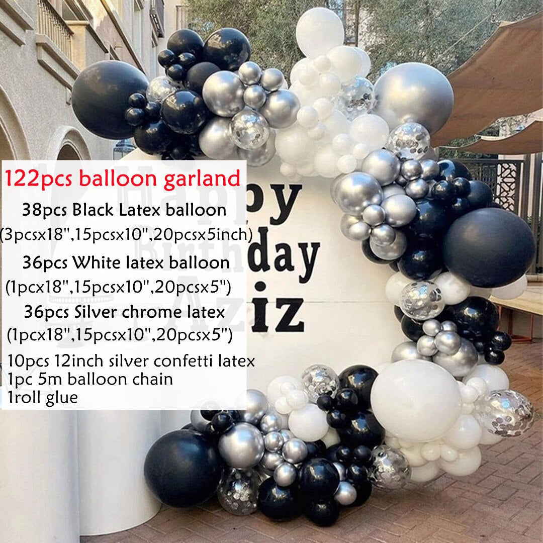 Black Gold White Balloon Garland Arch Balls Confetti Chrome Latex Birthday Party Decorations Adult Backdrop Supplies Ballon Inflatable