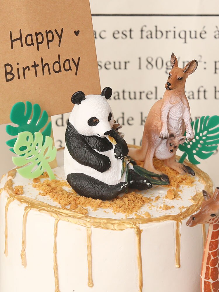 Pandas Giraffes Safari Animals Cake Topper Decoration Happy Birthday Jungle Kids Doll 