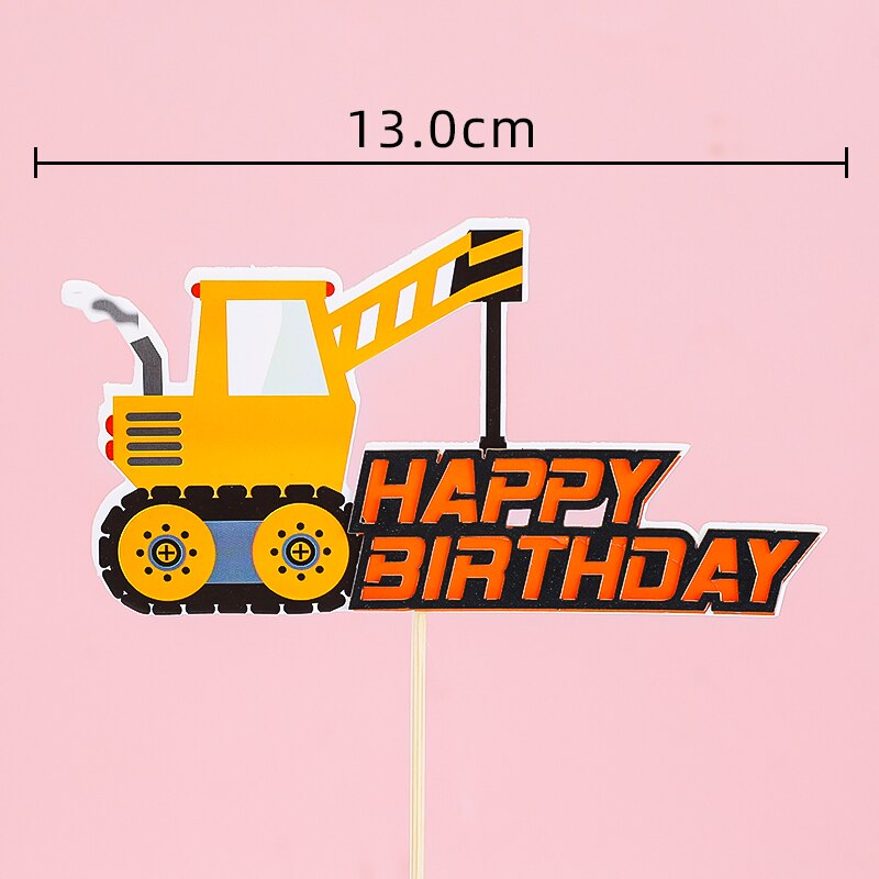 Engineering vehicle Boy Cake Topper Dulldozer Excavator Hanging tower Street sign Flags Kids Birthday Party Baby Shower Decor PartyDecorHQ