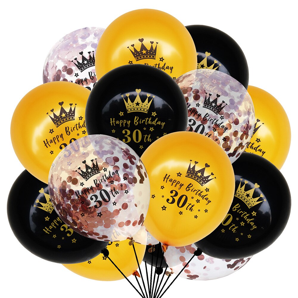 pcs Gold Black Confetti Crown Latex Balloons Men Women th Birthday Party Decoration 