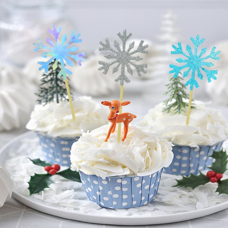 pcs Snowflake Cake Topper Gold Silver Cupcake Toppers Wedding Birthday Party Christmas Dessert Flags Decoration Baby Shower 