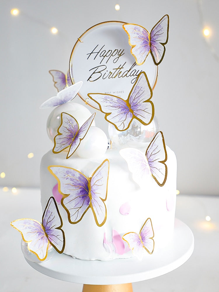 Happy Birthday Butterfly Theme Cake ToppersHandmade Painted Wedding Party Decoration Baking Supplies Gift 