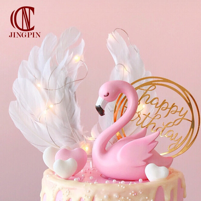 Picks Birthday Cake Decoration Gateau Flamingo Anniversary Party Swan Wing Flamingo Decoratie Cake Topper Wedding Couple Cartoon PartyDecorHQ