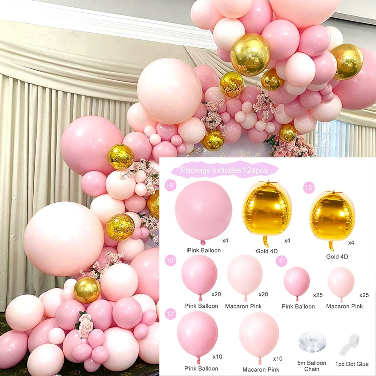 Macaron Pink Balloon Garland Arch Kit Wedding Birthday Party Decoration Kids Globos Gold Confetti Latex Ballon Baby Shower Girl Inflatable Decorations