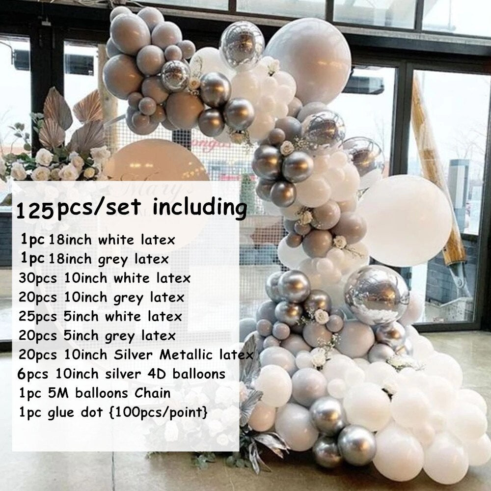 pcs White Silver Metallic Balloons Garland Arch Kit Ball Baby Shower Wedding Decoration Background Wall Party Supplies Inflatable Decorations