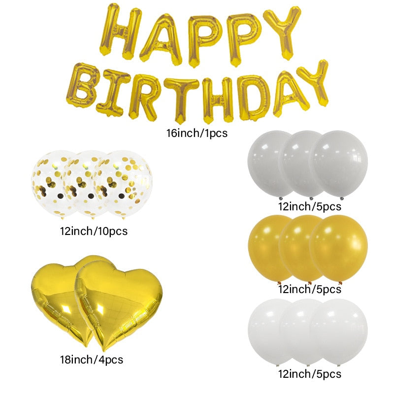 Happy Birthday Party Decorations Gold Latex Balloons Kit Foil Curtain Confetti st th 