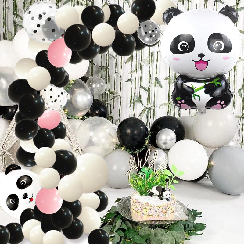 Panda Theme Party Decoration Black White Pink Balloon Garland Arch Foil Boys Girls Birthday Supplies Inflatable Decorations