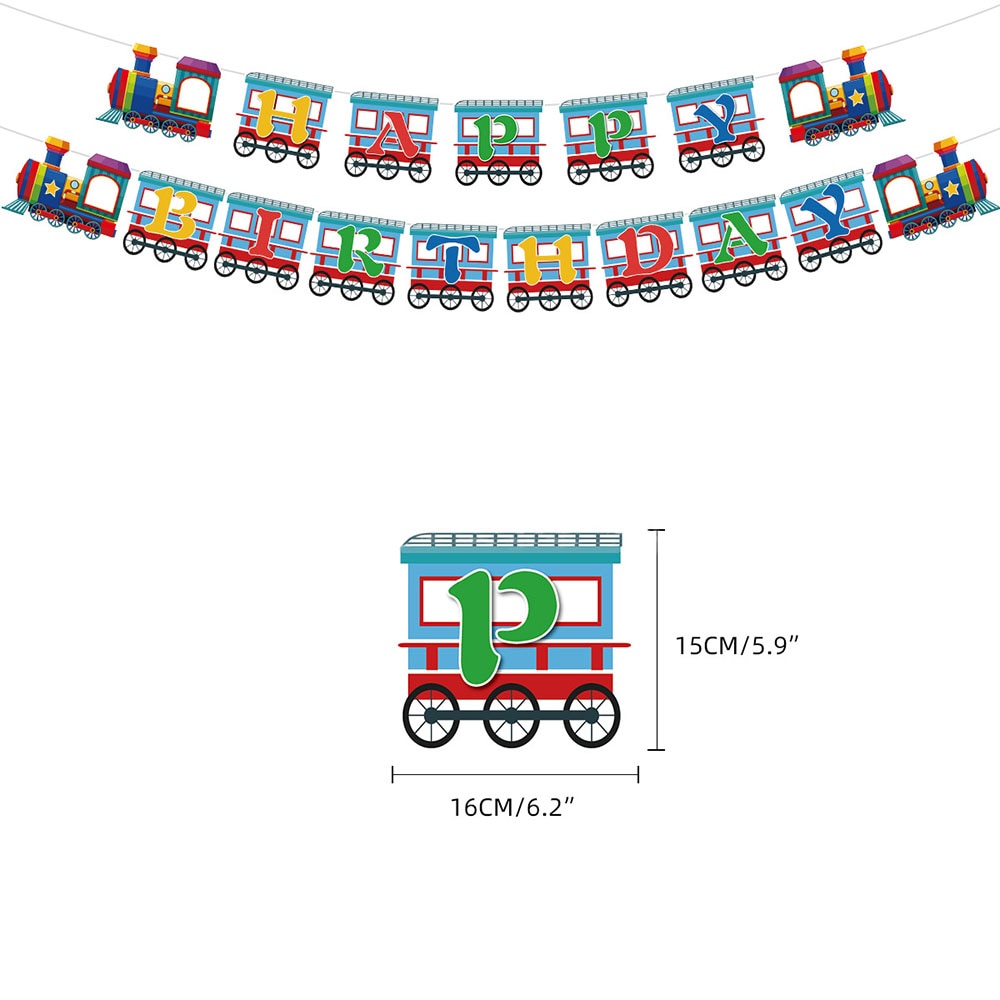 Railway Train Theme Letter Pull Flag Cake Insert Row Honeycomb Balloon Children's Party Home Decoration Supplies 