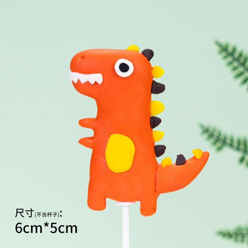 Lovely Dinosaur Baby Birthday Cake Decoration Soft pottery Dino One year old Baking Cakes Dessert Topper Top Insert Gifts 