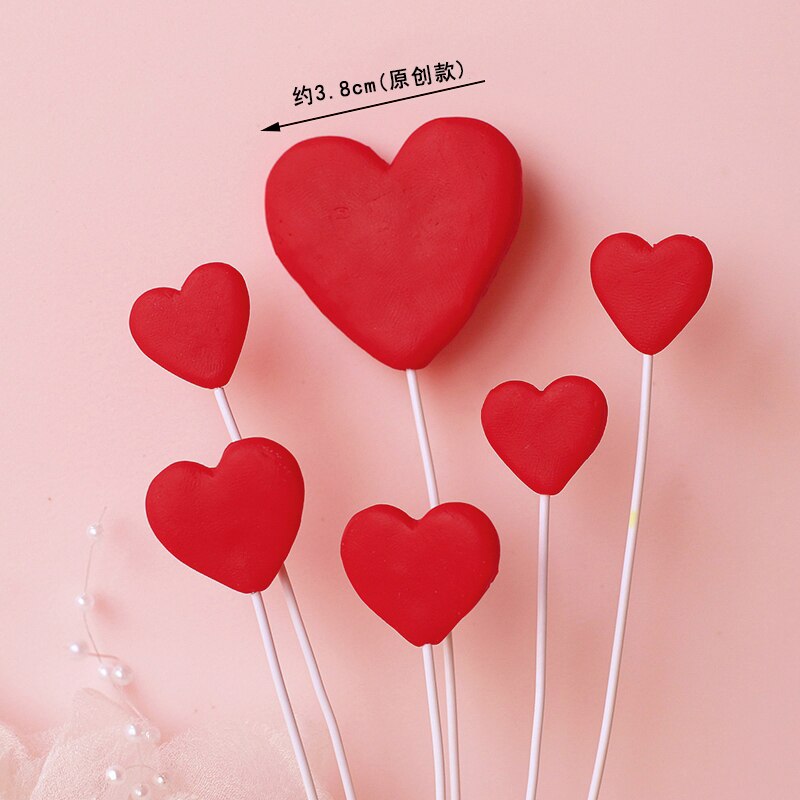 Valentine's Day Wedding Party Bear Red Bow Heart Cake Topper Decorations Love Pink Pearl Card Luminous Decor Doll Gifts 