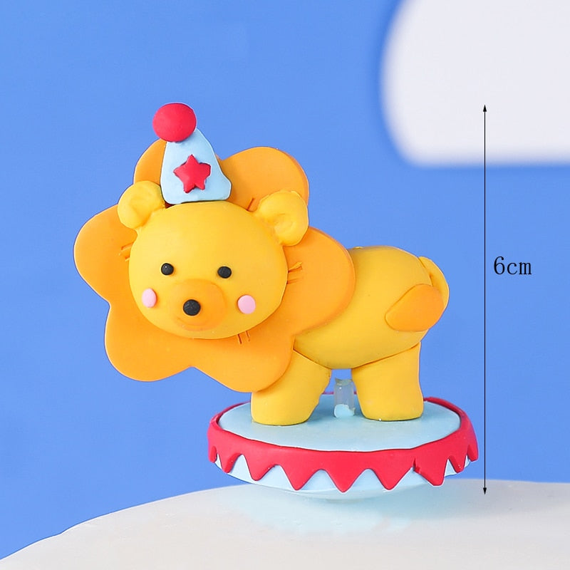 Circus Birthday Decor Cake Topper Clown Elephant Lion Boy Happy Decoration Prince Kid Party Gifts 