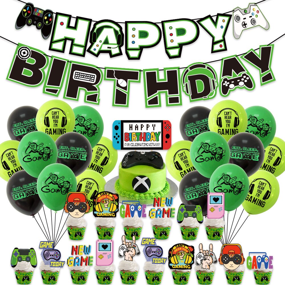 GAME Game Theme Latex Balloon Set Console Cake Topper Controller Boy Birthday Party Decoration 