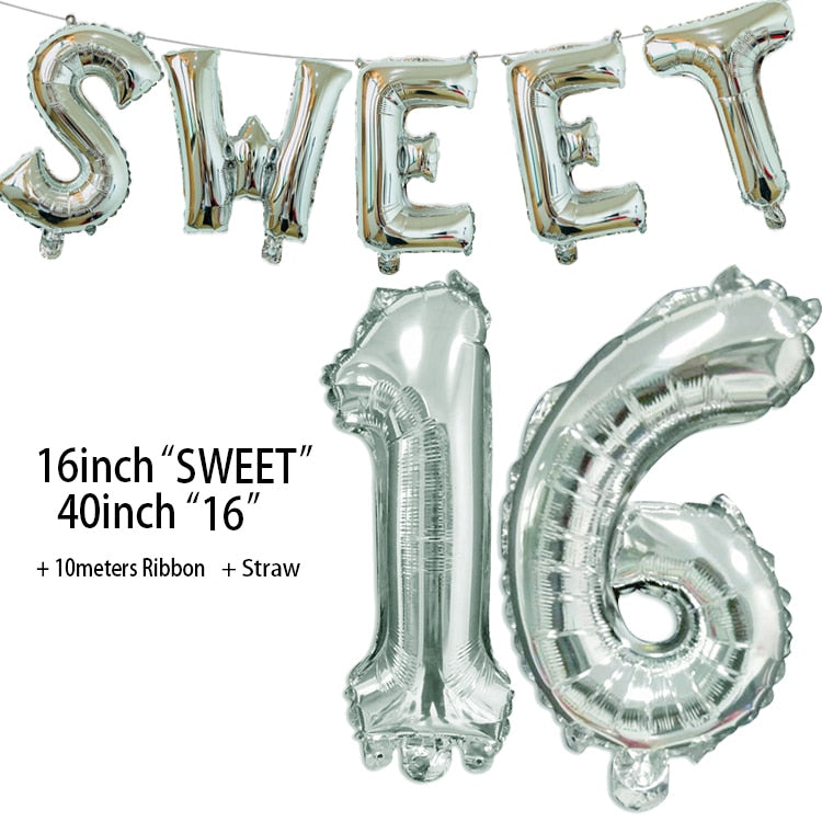 Sweet Party Decorations Supplies Sixteen Birthday Years Number Foil Balloons 