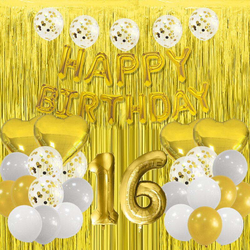 Happy Birthday Party Decorations Gold Latex Balloons Kit Foil Curtain Confetti st th 