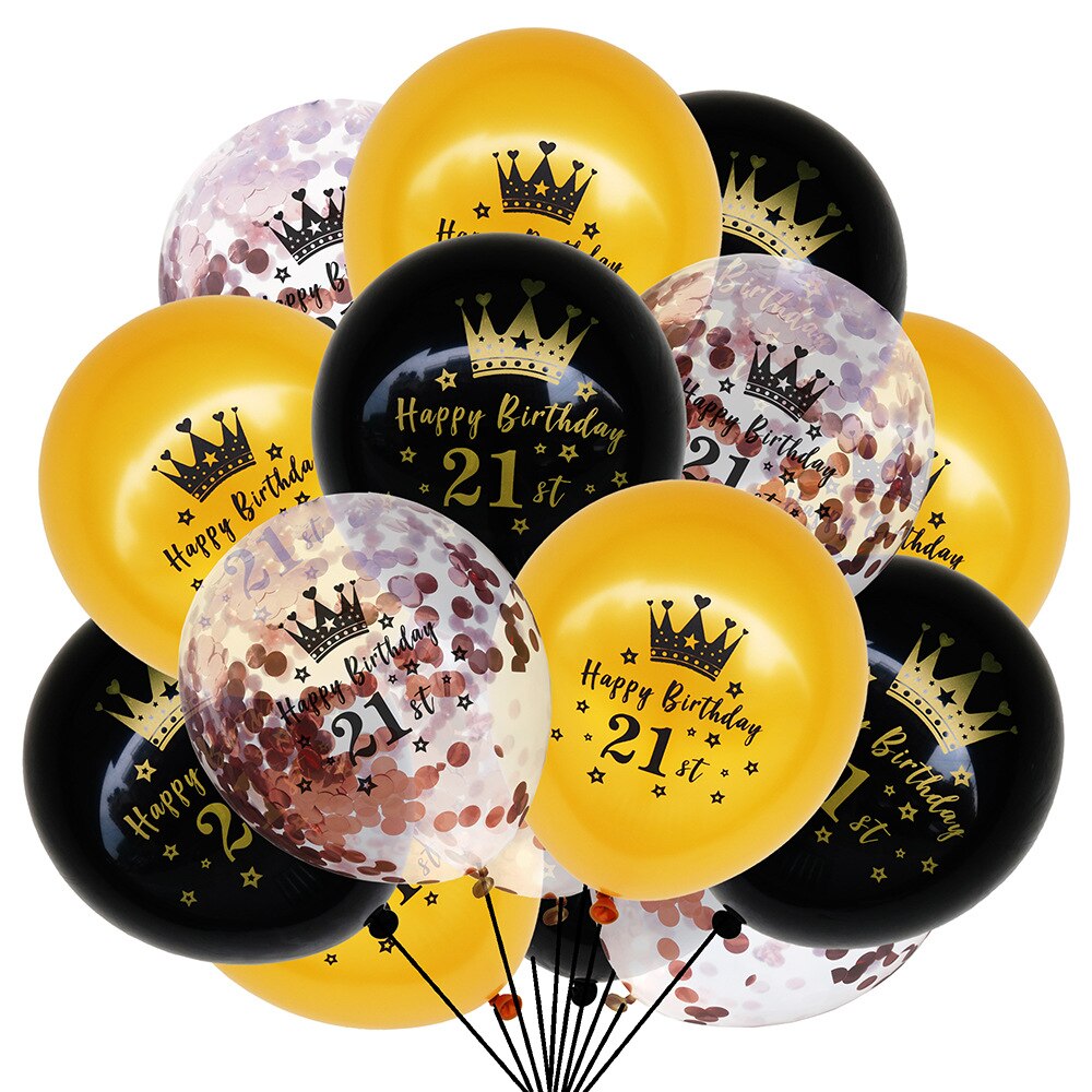 pcs Gold Black Confetti Crown Latex Balloons Men Women th Birthday Party Decoration 