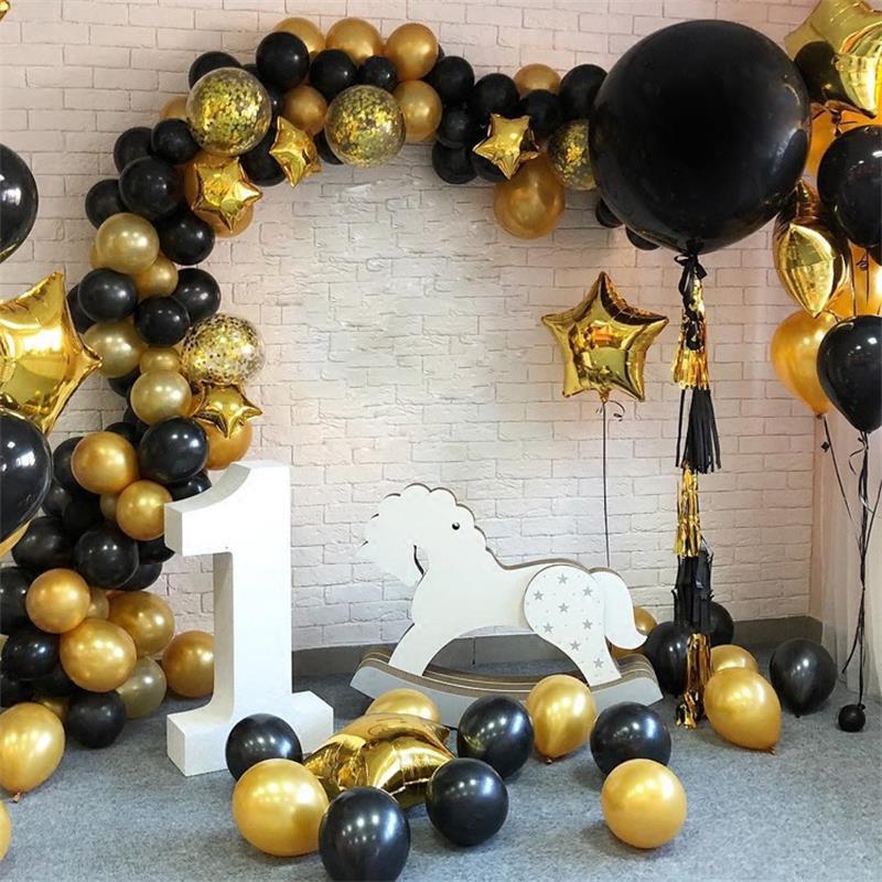 Pcs Luxury Black Gold Series Balloons Arch Kit Garland Graduation Birthday Party Decorations Supplies Star Foil Inflatable