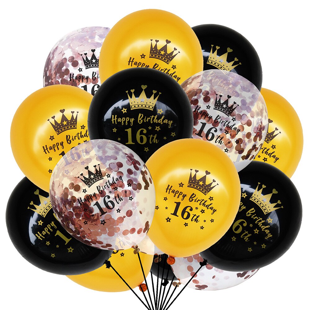 pcs Gold Black Confetti Crown Latex Balloons Men Women th Birthday Party Decoration 