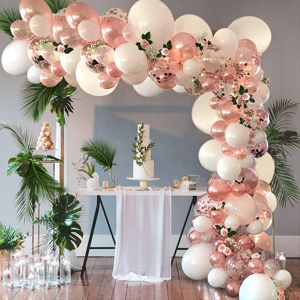 Rose Gold Confetti Balloon Garland Set Women Wedding Birthday Bachelor Girlfriend Party Decoration Room Inflatable Decorations