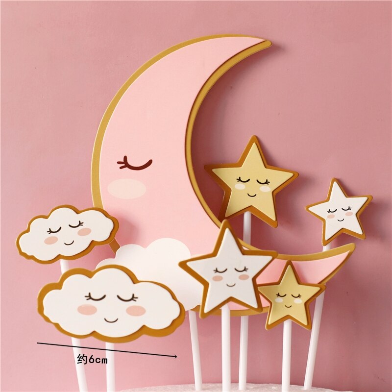 Clouds Moon Stars Sleeping Girl Decoration Angel Feather Cake Toppers Happy Children's Day Birthday for Party Supplies Gifts PartyDecorHQ