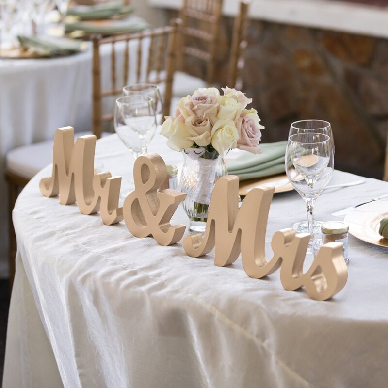 1set Mr & Mrs Wedding Wooden Letters Signs Sweetheart Table Decor for Marriage Party Valentine's Day Decoration Props Supplies PartyDecorHQ