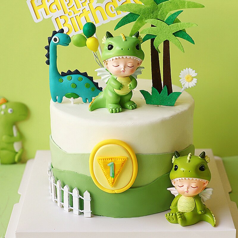 Lovely Dinosaur Baby Cake Topper Resin Dino Forest Styles Kid Boy Birthday Shower Party Cakes Decoration Dessert Flag 