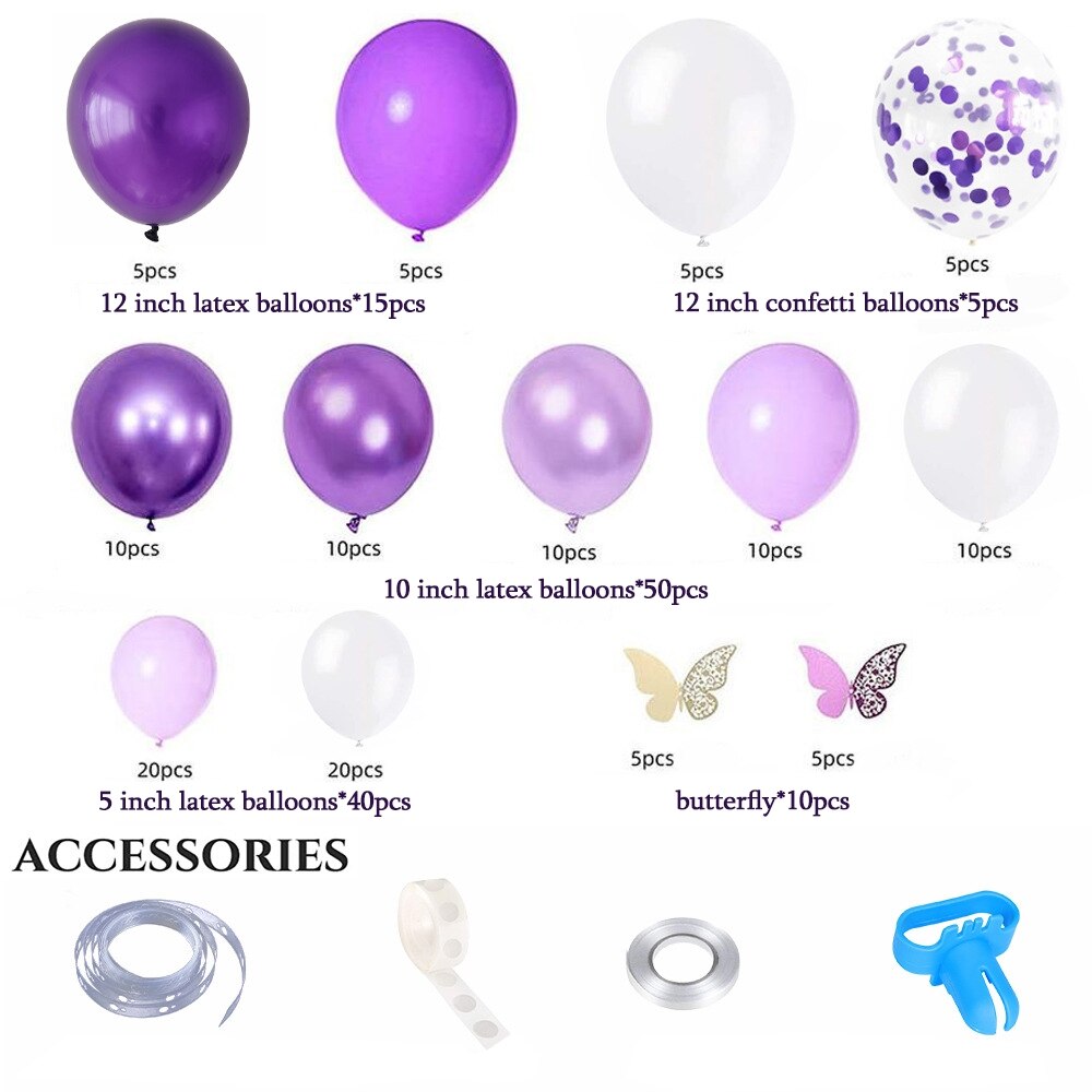 Butterfly Themed Party Decoration Purple Balloons Arch Kit Confetti Baby Shower Wedding Birthday 