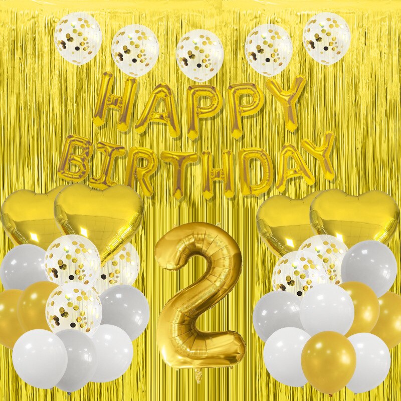 Happy Birthday Party Decorations Gold Latex Balloons Kit Foil Curtain Confetti st th 