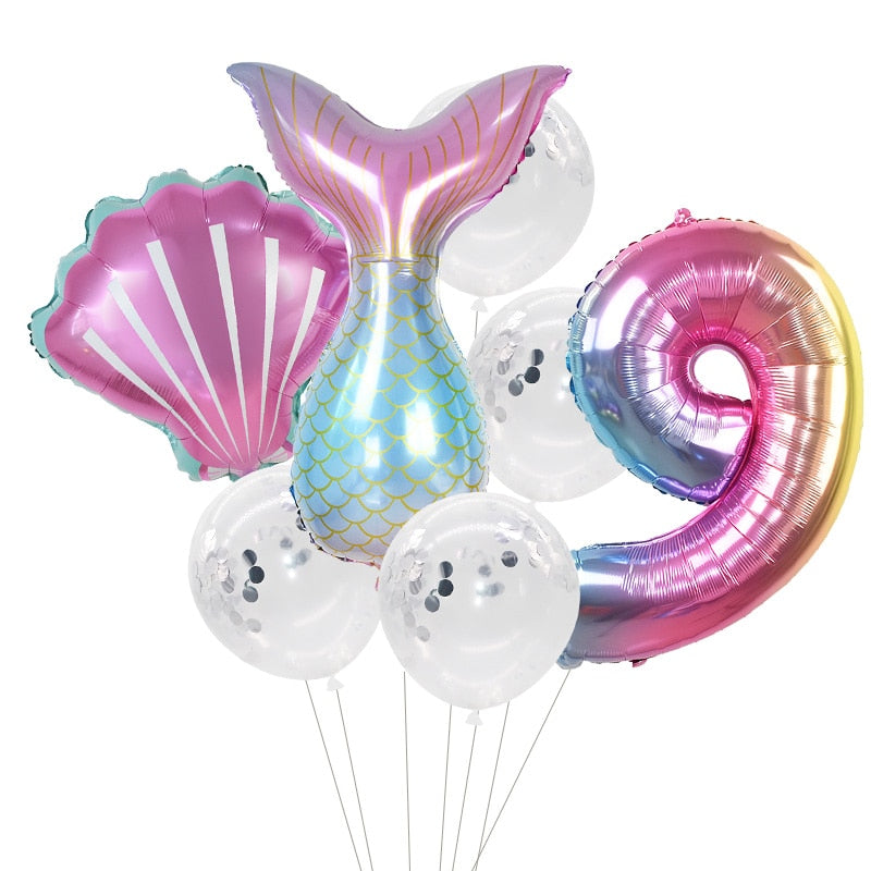 Pcs/Set Mermaid Party Number Foil Balloon Combination Baby Shower Birthday Decorations Helium Balloons 